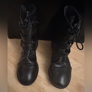 Size 7 - Faux Black Leather Tie Up Boots - Excellent Condition